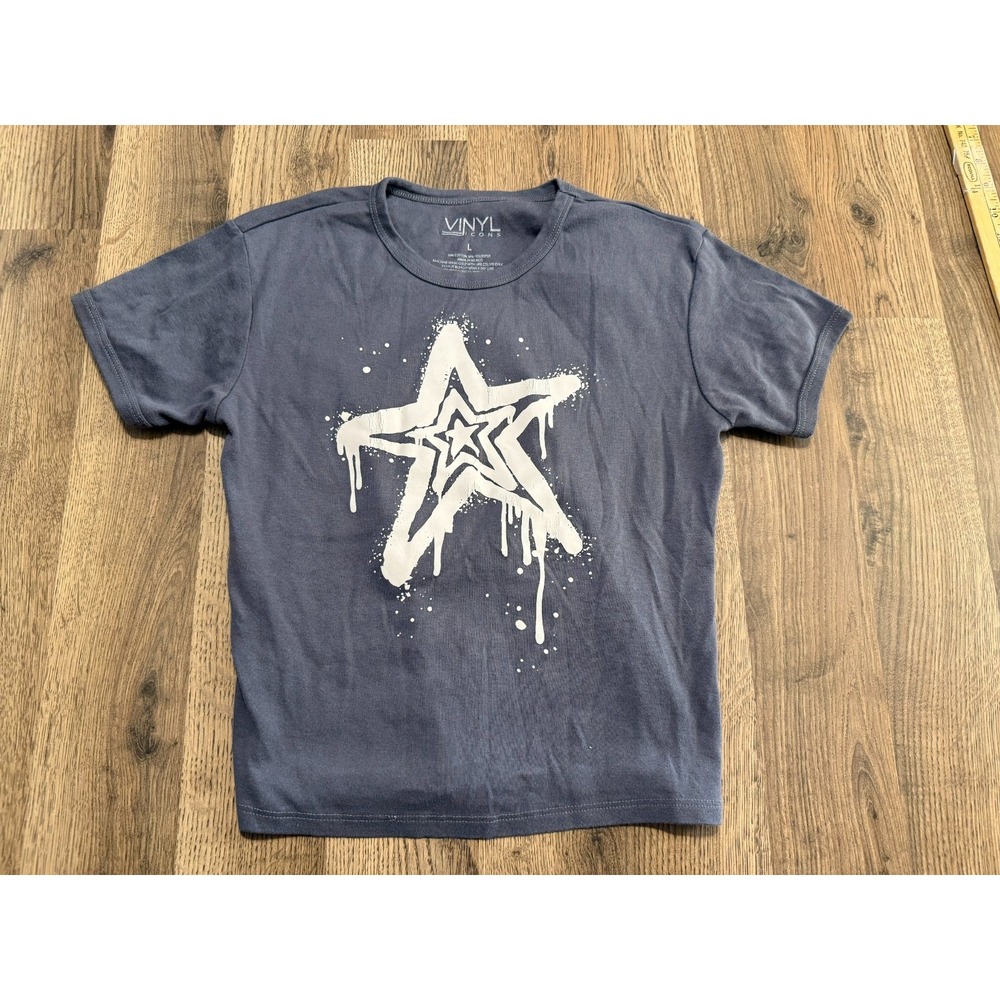 Vinyl Icons Shirts Youth Girls Size Large Gray Short Sleeve Star Print Crew Neck